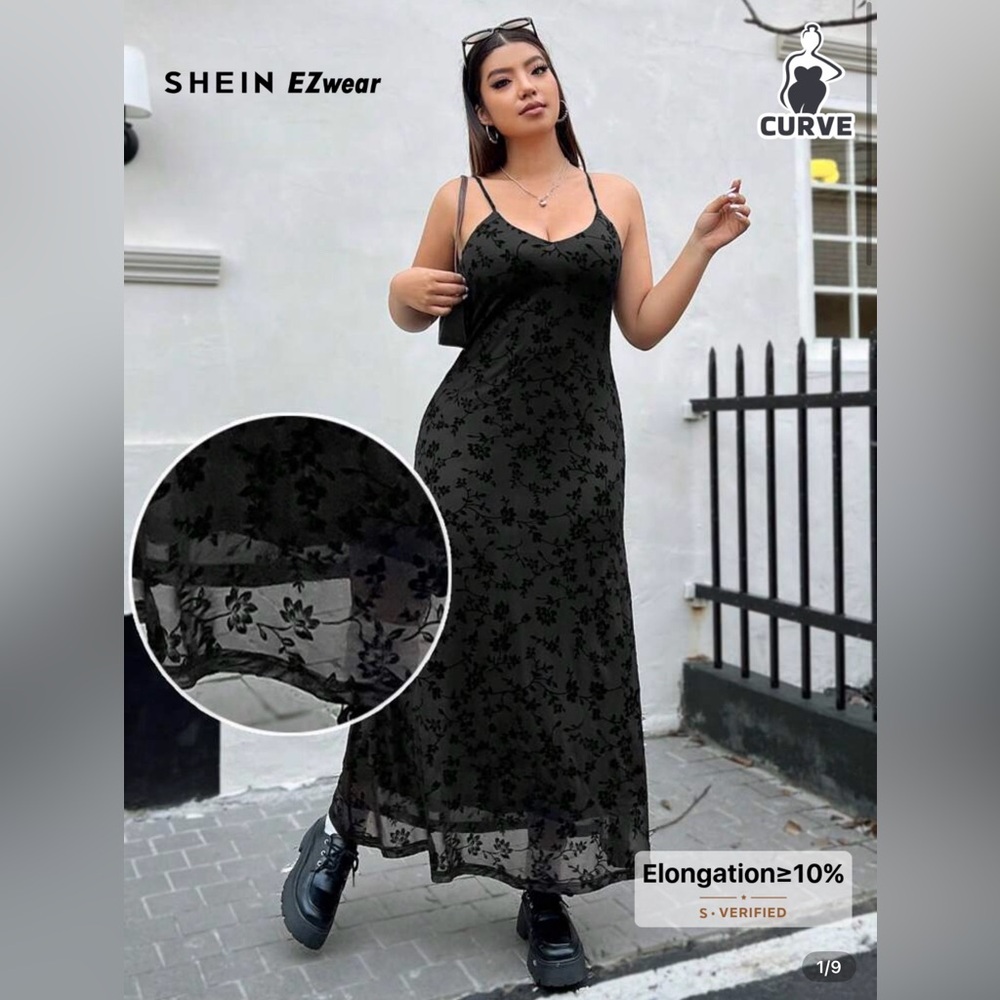 SHEIN Black Floral Slip Dress